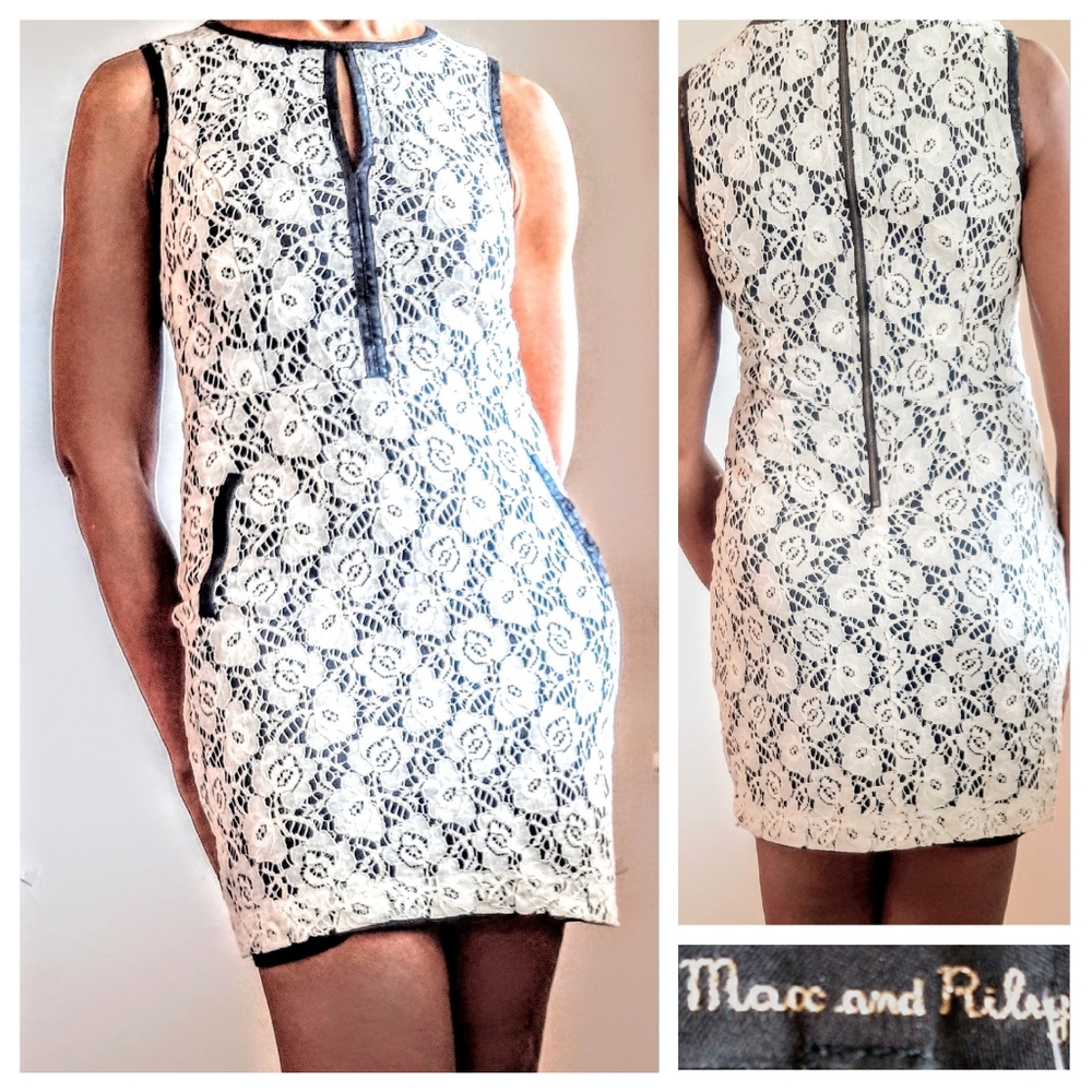 Max & Riley Bodycon Dress; Ivory Lace Over Black - NWT
